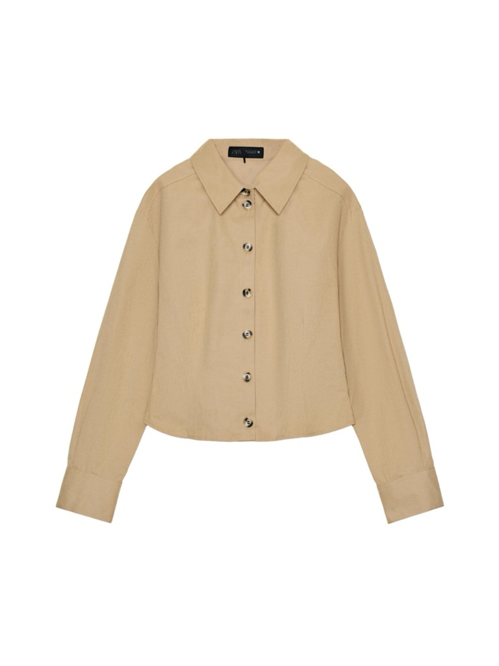 Zara Tan Cropped Button-Front Shirt